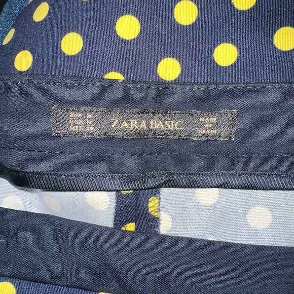 Zara Basic Women’s Polka Dot Ankle Zip Pants Navy Blue Yellow Size Medium - Picture 4 of 4